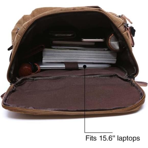 Retro Canvas Backpack Casual for Travel Green - Picture 4 of 5